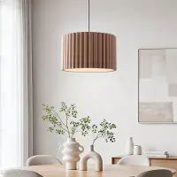 LumenXL Lampe suspendue moderne Ripla avec abat-jour rond en lin - brun moka