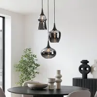 LumenXL Lampe suspendue design Zian - 3 lumières noires avec verre fumé à effet miroir de différentes formes