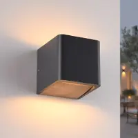LumenXL Applique murale moderne Timber en gris foncé avec aspect bois - éclairage vers le haut et vers le bas