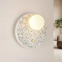 LumenXL Applique murale ronde Velo en ciment et verre blanc laiteux aspect terrazzo