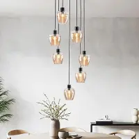 LumenXL Lampe suspendue à 7 lumières noire avec verre ambré - Hollister