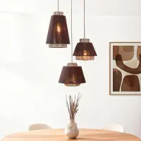 LumenXL Suspension Boho à 3 lumières Yra avec corde en coton taupe chaud et brun foncé