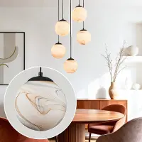 LumenXL Suspension moderne à 5 lumières Marbelle noir avec verre aspect marbre