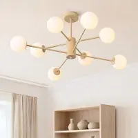 LumenXL Plafonnier design Idaho - beige avec verre blanc laiteux, 8 lumières
