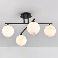 LumenXL Plafonnier moderne noir mat avec sphères en marbre, 4 lumières - Nymo