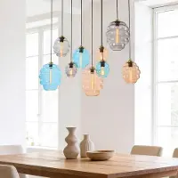 LumenXL Suspension design Zavari avec 9 boules en verre ambré, fumé et bleu