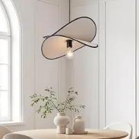 LumenXL Lampe à suspension design Sapca, lin blanc avec des accents noirs
