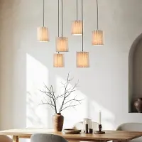 LumenXL Lampe suspendue à 6 lumières avec abat-jour en tissu beige - Fold