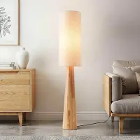LumenXL Lampadaire en bois Haku avec abat-jour en tissu - crème