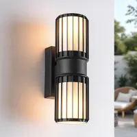 LumenXL Applique noire à 2 lumières Tazio avec abat-jour en verre et barres verticales