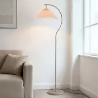 LumenXL Lampe arquée moderne Tatsu avec abat-jour plissé en tissu et structure beige
