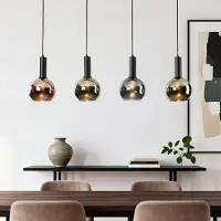 LumenXL Suspension à 4 lumières Imke avec verre gris-bleu fumé, vert et cuivré