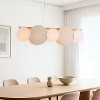 LumenXL Suspension à 5 lumières Zenner – lin naturel avec accents bois et blancs