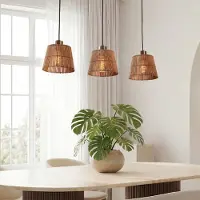 LumenXL Suspension à 3 lumières Veya avec abat-jours en bambou naturel et bronze chaud