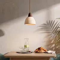 LumenXL Suspension Japandi Marena en travertin (pierre naturelle) et bois