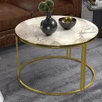 En.casa Table basse 'Aulum' 50 x 70 cm marbre, blanc / or