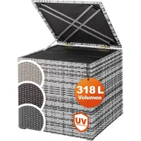 Casaria Coffre de Rangement 318L Gris avec Couvercle et Vérin à Gaz