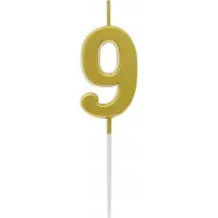GoDan S.A Piker Kerze B&C Nummer 9, metallisches Gold, 9,5 cm (1 pcs)