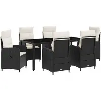 vidaXL Ensemble de table d'extérieur , 7 pièces, noir et blanc crème, 190 x 90 x 75 cm