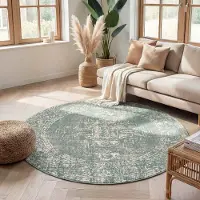 FRAAI Tapis rond vintage - Spring Ethnic Vert/Crème | Ø 280 cm | Rond | Pile courte