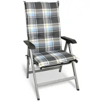 Beautissu Chaise de jardin à dossier haut 120x50 cm Coussin bleu à carreaux ?