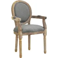 HOMCOM Chaise de Salle à Manger Chaise de Salon médaillon Style Louis XVI Bois Massif patiné sculpté Tissu Lin Gris