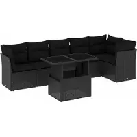 vidaXL Ensemble de salon de jardin 7 pièces avec coussins noir poly rotin