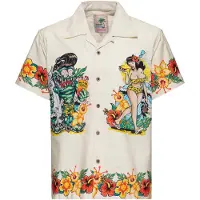 King Kerosin Chemise manches courtes Rockabilly de - Chemise Hawaïenne - S - 5XL - pour Homme - naturel - Taille S