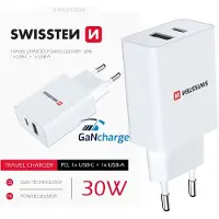 Swissten Chargeur de voyage Puissance 30w 1x usb-c + 1x usb blanc