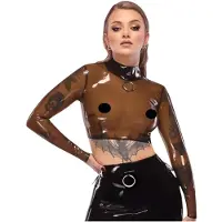 Late X Haut en latex transparent (transparent-noir) - L