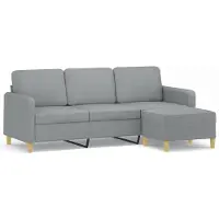 vidaXL Canapé 3 places avec pouf gris clair 180 cm Tissu