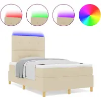 vidaXL Lit boxspring LED avec tête de lit, couleur crème, 120 x 190 cm, tissu