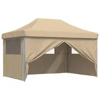 vidaXL Tente de réception pliable Pop-Up avec 4 panneaux latéraux Beige