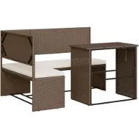 vidaXL Canapé de jardin en L avec table et coussins Marron Poly rotin