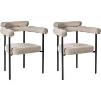 Beliani Lot de 2 chaises de salle à manger tapisserie polyester beige pieds en fer noir dossiers arrondis salle à manger style moderne