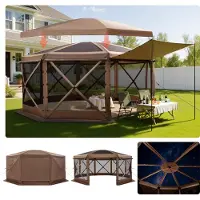 Vevor Tente Moustiquaire Tonnelle Pop-up 4,57x4,57 m Tente Moustiquaire Pliante 12-15 Personnes Abri Solaire 8 Côtés pour Camping en Famille Terrasse Jardin
