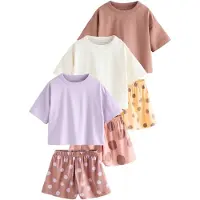 Next Pyjama marron châtaigne / jaune foncé / lavande / blanc