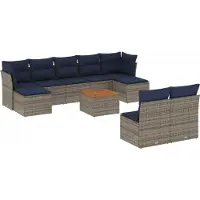 vidaXL Ensemble de 10 canapés de jardin avec coussins, gris, polyrattan