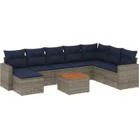 vidaXL Ensemble de 9 canapés de jardin avec coussins, gris, polyrattan