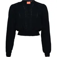 Superdry Lace Trim Smocked Long Sleeve Blouse Noir L Femme