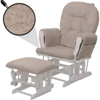 Mendler Fauteuil relax HWC-C76, fauteuil à bascule Fauteuil à bascule avec pouf Tissu/Textile chenille (465g/m²) crème, piètement blanc