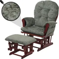 Mendler Fauteuil relax HWC-C76, rocking chair fauteuil à bascule avec pouf tissu/textile chenille (465g/m²) vert, piétement foncé