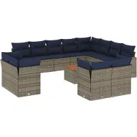 vidaXL Ensemble de 13 canapés de jardin avec coussins Gris Poly Rattan