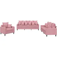 vidaXL Ensemble de canapés 3 pièces avec coussins Rose velours