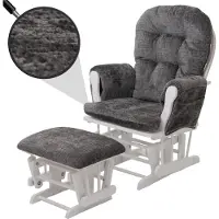 Mendler Fauteuil relax HWC-C76, fauteuil à bascule Fauteuil à bascule avec pouf Tissu/Textile Chenille (465g/m²) gris foncé, piètement blanc