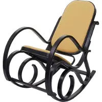 Mendler Fauteuil à bascule M41, fauteuil TV, bois massif Aspect noyer, tissu/textile jaune