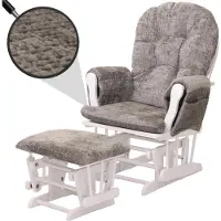Mendler Fauteuil relaxant HWC-C76, fauteuil à bascule avec repose-pieds, revêtement en tissu chenille (465 g/m²), couleur gris clair, structure blanche