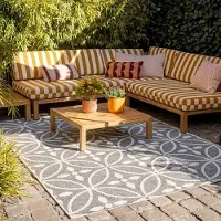 FRAAI Tapis d'extérieur - Summer Pattern Gris | 140x200 cm | Rectangulaire | Tissage plat