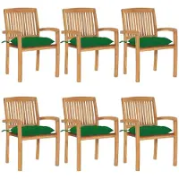 vidaXL Chaises de jardin empilables avec coussins 6 pcs. Bois massif teck