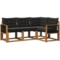 vidaXL Ensemble de salon de jardin 4 pièces, couleur naturelle et noire